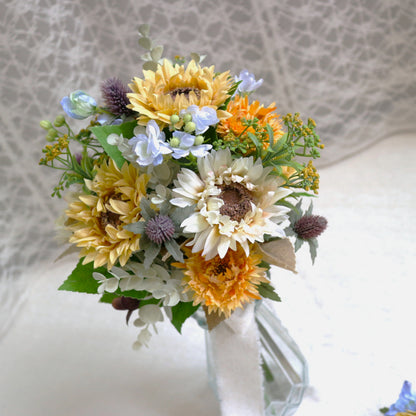 ひまわりとユーカリのブーケ＆ブートニアset【結婚式　フラワー　造花　ブーケ　ブートニア】