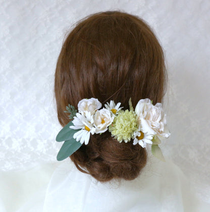 【10点セット】アンティークホワイトとユーカリのナチュラルヘッドドレス【結婚式 アクセサリー ヘッドドレス】