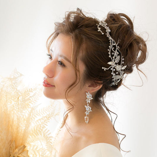 【ヘッドドレス】小枝 ビジュー リーフ クリスタル シルバー/ブライダルアクセサリー 【結婚式 ヘアアクセサリー】