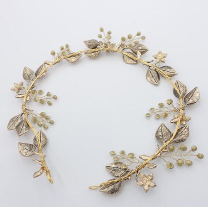 【ヘッドドレス】小枝 リーフ アンティーク ゴールド ブライダルアクセサリー 【結婚式 ヘアアクセサリー】