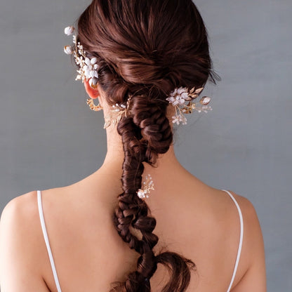 【ヘッドドレス】小枝 ゴールド フラワー 4P ヘアピン/ブライダルアクセサリー 【結婚式 ヘアアクセサリー】