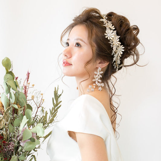【ヘッドドレス】小枝 デイジーフラワー マットゴールド ブライダルアクセサリー 【結婚式 ヘアアクセサリー】