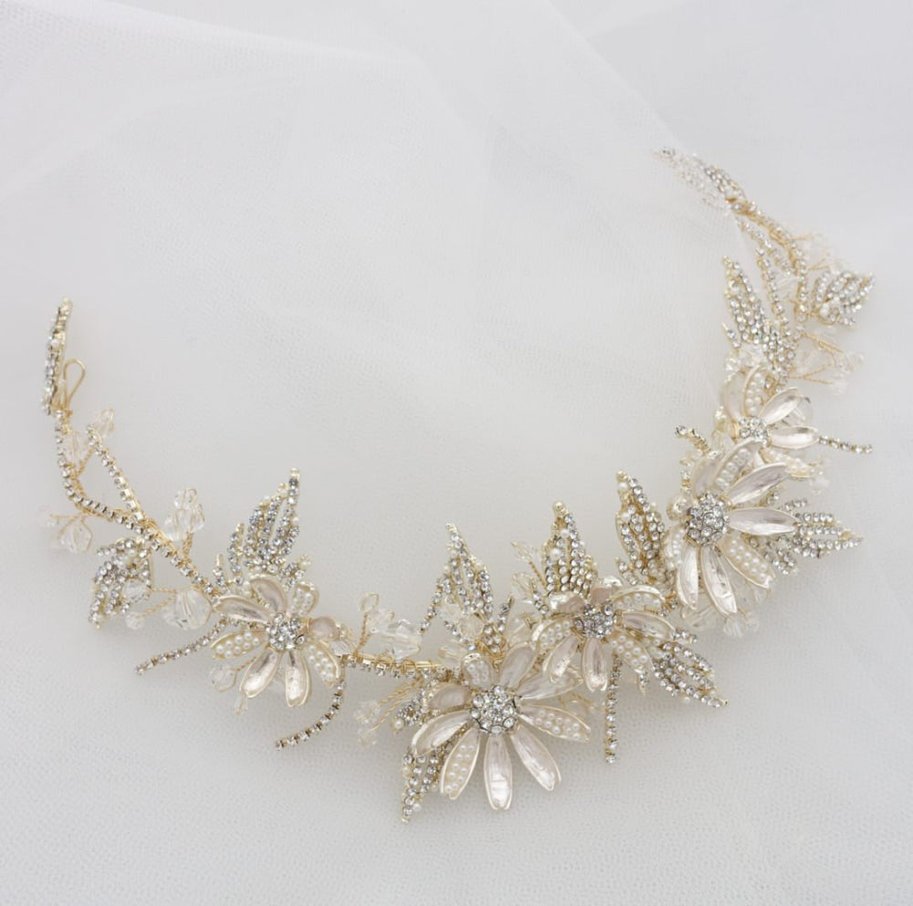 【ヘッドドレス】小枝 デイジーフラワー マットゴールド ブライダルアクセサリー 【結婚式 ヘアアクセサリー】