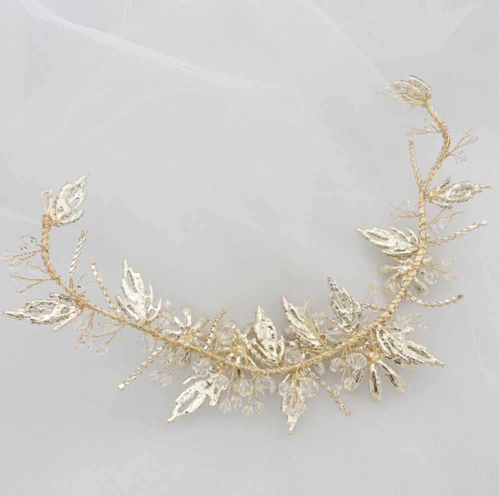 【ヘッドドレス】小枝 デイジーフラワー マットゴールド ブライダルアクセサリー 【結婚式 ヘアアクセサリー】