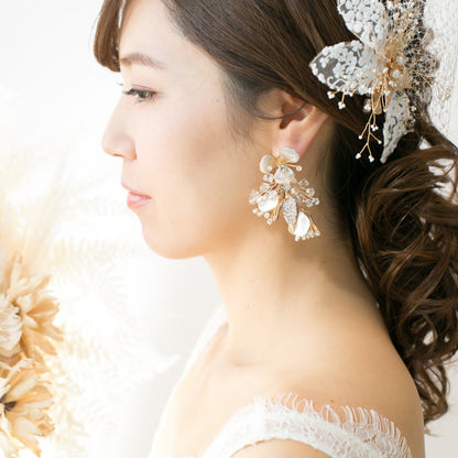 【イヤリング】小枝 メタル フラワー リーフ イヤリング/ブライダルアクセサリー 【結婚式 ピアス イヤリング】