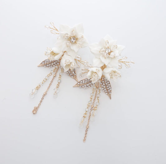 【イヤリング】小枝 フラワークリスタル イヤリング/ブライダルアクセサリー 【結婚式 ピアス イヤリング】