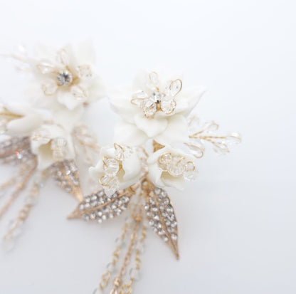 【イヤリング】小枝 フラワークリスタル イヤリング/ブライダルアクセサリー 【結婚式 ピアス イヤリング】