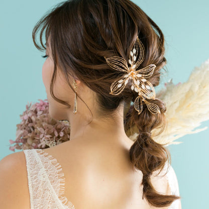 【ヘッドドレス】透かし ゴールド フラワー ブライダルアクセサリー 【結婚式 ヘアアクセサリー】