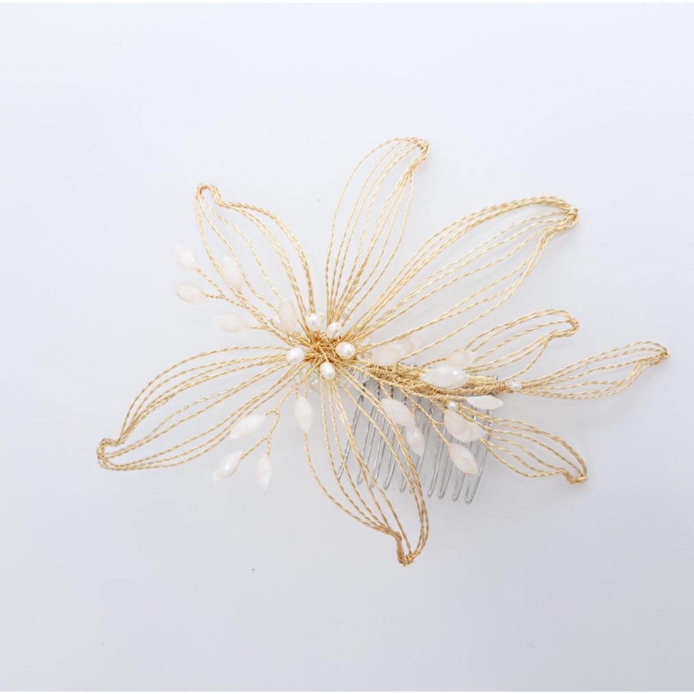 【ヘッドドレス】透かし ゴールド フラワー ブライダルアクセサリー 【結婚式 ヘアアクセサリー】