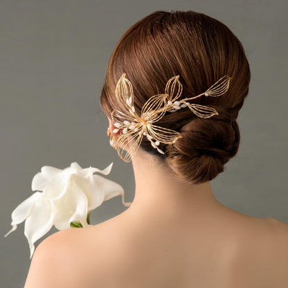 【ヘッドドレス】透かし ゴールド フラワー ブライダルアクセサリー 【結婚式 ヘアアクセサリー】