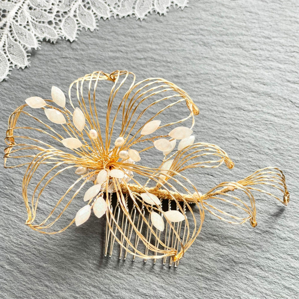 【ヘッドドレス】透かし ゴールド フラワー ブライダルアクセサリー 【結婚式 ヘアアクセサリー】