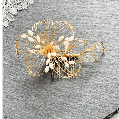 【ヘッドドレス】透かし ゴールド フラワー ブライダルアクセサリー 【結婚式 ヘアアクセサリー】
