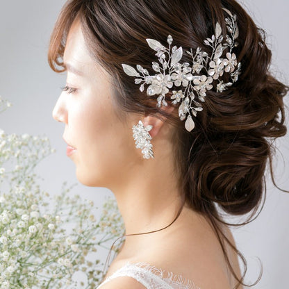 【ヘッドドレス】小枝 マットフラワー&リー ブライダルアクセサリー 【結婚式 ヘアアクセサリー】