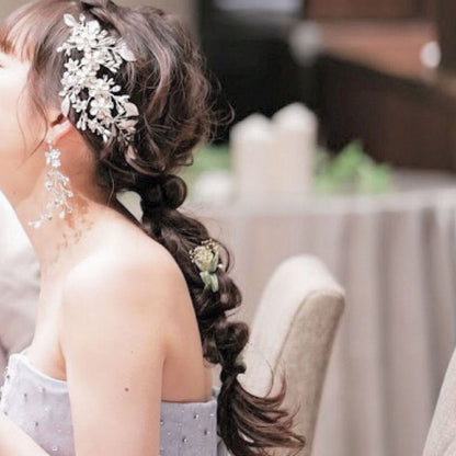 【ヘッドドレス】小枝 マットフラワー&リー ブライダルアクセサリー 【結婚式 ヘアアクセサリー】
