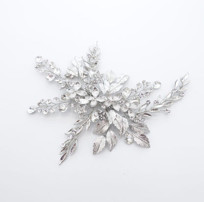 【ヘッドドレス】小枝 シルバーフラワー&リーフ ブライダルアクセサリー 【結婚式 ヘアアクセサリー】