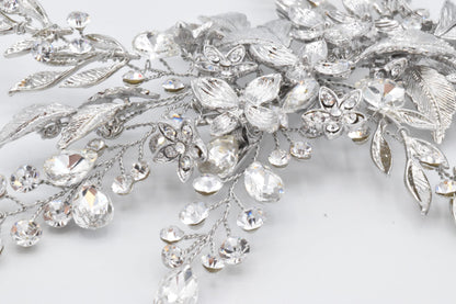 【ヘッドドレス】小枝 シルバーフラワー&リーフ ブライダルアクセサリー 【結婚式 ヘアアクセサリー】