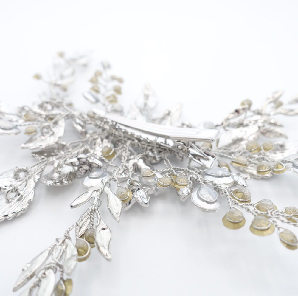 【ヘッドドレス】小枝 シルバーフラワー&リーフ ブライダルアクセサリー 【結婚式 ヘアアクセサリー】