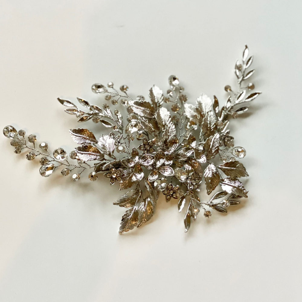 【ヘッドドレス】小枝 シルバーフラワー&リーフ ブライダルアクセサリー 【結婚式 ヘアアクセサリー】