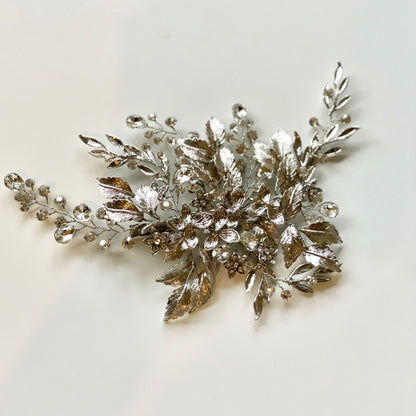 【ヘッドドレス】小枝 シルバーフラワー&リーフ ブライダルアクセサリー 【結婚式 ヘアアクセサリー】