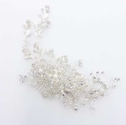 【ヘッドドレス】華やか シルバー リーフ ビジュー ボンネ ブライダルアクセサリー 【結婚式 ヘアアクセサリー】