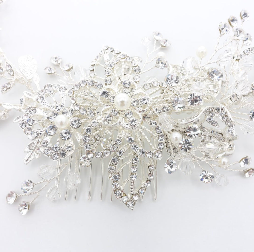 【ヘッドドレス】華やか シルバー リーフ ビジュー ボンネ ブライダルアクセサリー 【結婚式 ヘアアクセサリー】