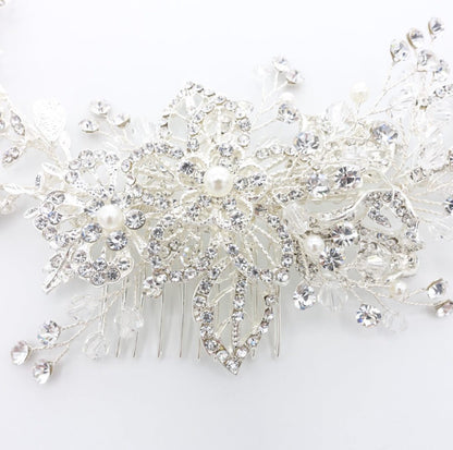 【ヘッドドレス】華やか シルバー リーフ ビジュー ボンネ ブライダルアクセサリー 【結婚式 ヘアアクセサリー】