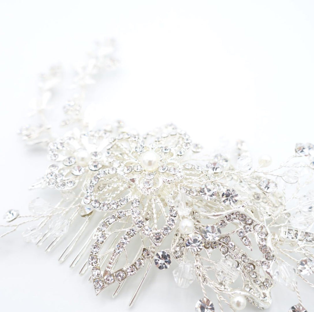 【ヘッドドレス】華やか シルバー リーフ ビジュー ボンネ ブライダルアクセサリー 【結婚式 ヘアアクセサリー】