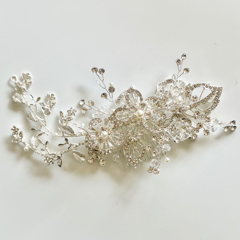 【ヘッドドレス】華やか シルバー リーフ ビジュー ボンネ ブライダルアクセサリー 【結婚式 ヘアアクセサリー】