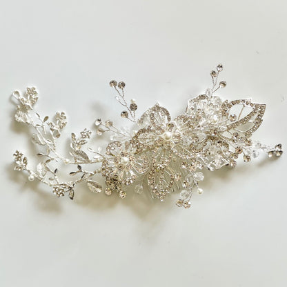 【ヘッドドレス】華やか シルバー リーフ ビジュー ボンネ ブライダルアクセサリー 【結婚式 ヘアアクセサリー】