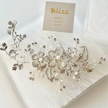 【ヘッドドレス】華やか シルバー リーフ ビジュー ボンネ ブライダルアクセサリー 【結婚式 ヘアアクセサリー】