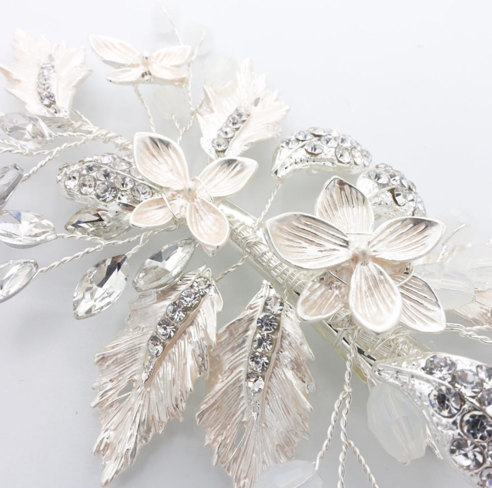 【ヘッドドレス】ナチュラルマットシルバーフラワー&リーフ ブライダルアクセサリー 【結婚式 ヘアアクセサリー】