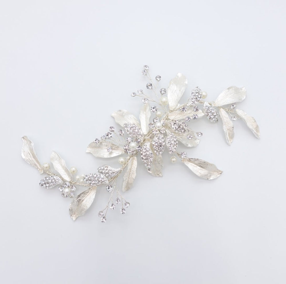 【ヘッドドレス】華やか マット&ラインストーン リーフ ブライダルアクセサリー 【結婚式 ヘアアクセサリー】