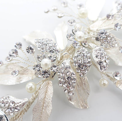 【ヘッドドレス】華やか マット&ラインストーン リーフ ブライダルアクセサリー 【結婚式 ヘアアクセサリー】