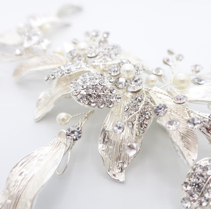 【ヘッドドレス】華やか マット&ラインストーン リーフ ブライダルアクセサリー 【結婚式 ヘアアクセサリー】