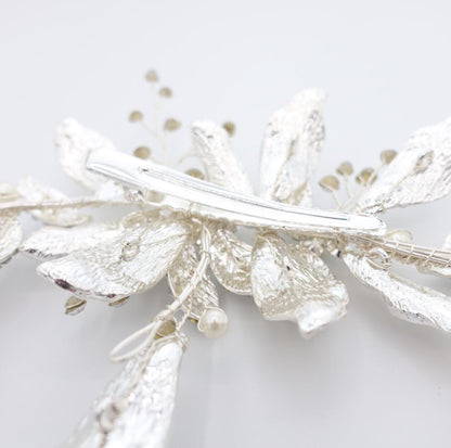 【ヘッドドレス】華やか マット&ラインストーン リーフ ブライダルアクセサリー 【結婚式 ヘアアクセサリー】