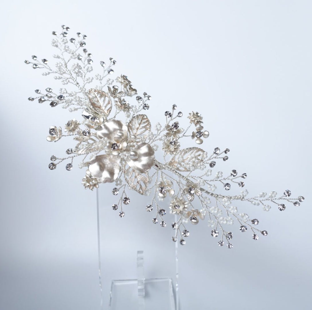 【ヘッドドレス】小枝 メタルレースフラワー&ビジュー ブライダルアクセサリー 【結婚式 ヘアアクセサリー】