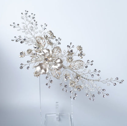 【ヘッドドレス】小枝 メタルレースフラワー&ビジュー ブライダルアクセサリー 【結婚式 ヘアアクセサリー】