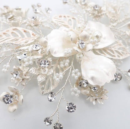 【ヘッドドレス】小枝 メタルレースフラワー&ビジュー ブライダルアクセサリー 【結婚式 ヘアアクセサリー】