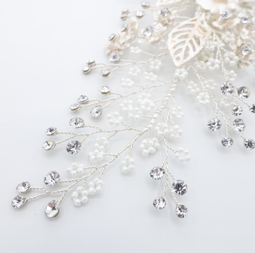 【ヘッドドレス】小枝 メタルレースフラワー&ビジュー ブライダルアクセサリー 【結婚式 ヘアアクセサリー】