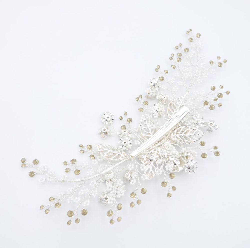 【ヘッドドレス】小枝 メタルレースフラワー&ビジュー ブライダルアクセサリー 【結婚式 ヘアアクセサリー】