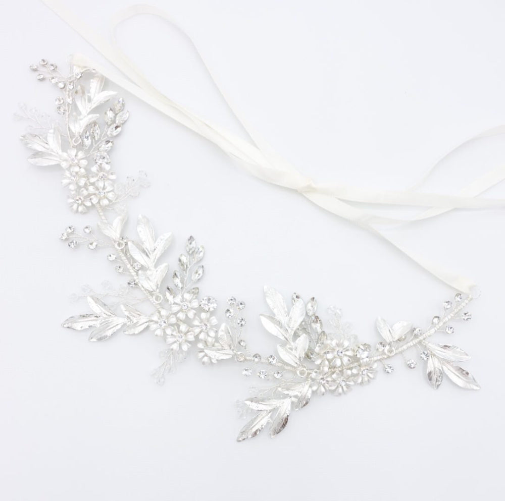 【ヘッドドレス】小枝 ボタニカル リーフ シルバー ブライダルアクセサリー 【結婚式 ヘアアクセサリー】