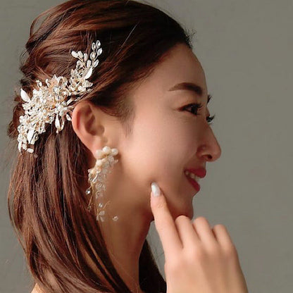 【ヘッドドレス】ゴールドフラワー&リーフクリスタル ブライダルアクセサリー 【結婚式 ヘアアクセサリー】