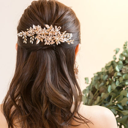 【ヘッドドレス】ゴールドフラワー&リーフクリスタル ブライダルアクセサリー 【結婚式 ヘアアクセサリー】