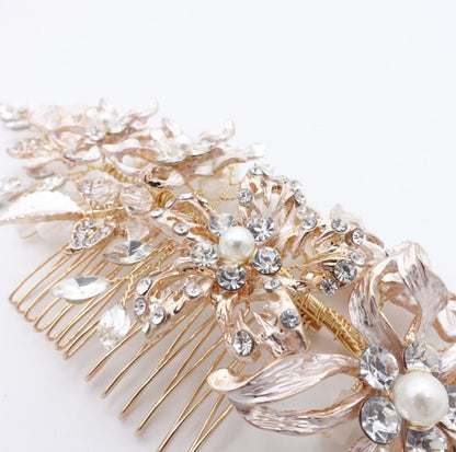 【ヘッドドレス】ゴールドフラワー&リーフクリスタル ブライダルアクセサリー 【結婚式 ヘアアクセサリー】