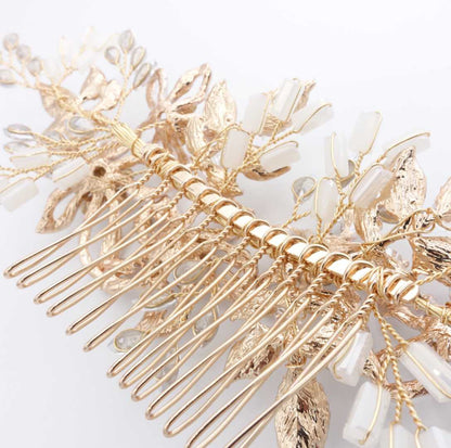 【ヘッドドレス】ゴールドフラワー&リーフクリスタル ブライダルアクセサリー 【結婚式 ヘアアクセサリー】