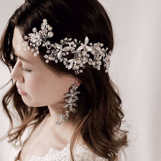 【ヘッドドレス】小枝 ビジュー&パール シルバー/ブライダルアクセサリー 【結婚式 ヘアアクセサリー】