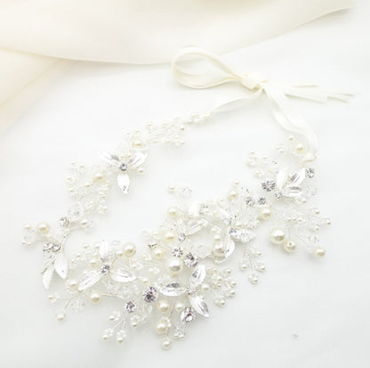【ヘッドドレス】小枝 ビジュー&パール シルバー/ブライダルアクセサリー 【結婚式 ヘアアクセサリー】
