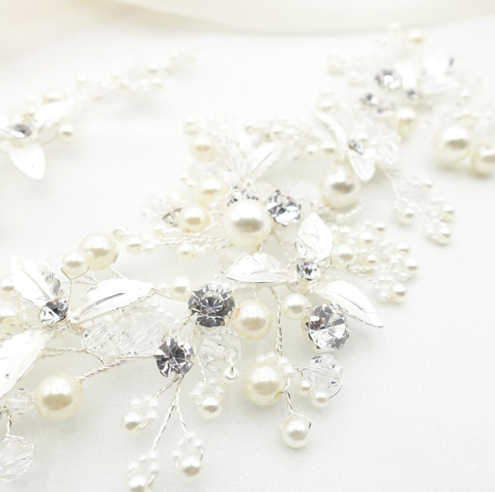 【ヘッドドレス】小枝 ビジュー&パール シルバー/ブライダルアクセサリー 【結婚式 ヘアアクセサリー】