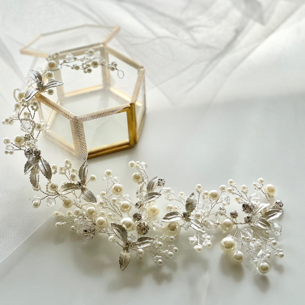 【ヘッドドレス】小枝 ビジュー&パール シルバー/ブライダルアクセサリー 【結婚式 ヘアアクセサリー】