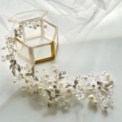 【ヘッドドレス】小枝 ビジュー&パール シルバー/ブライダルアクセサリー 【結婚式 ヘアアクセサリー】